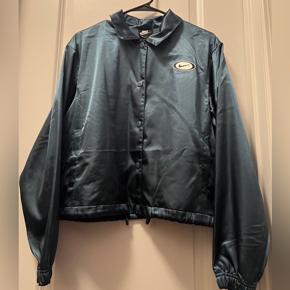 Nike Satin Bomber Jacket — Emerald Green